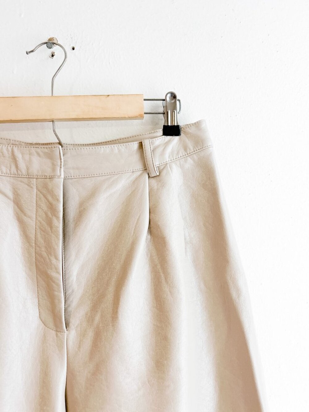 HUTCH Anthropologie Wide Leg Faux High‎ Sheen Leather Pants in Pearl Cream SZ 10 - Picture 7 of 9